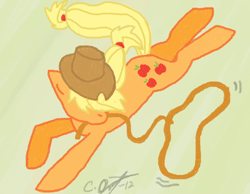 Size: 900x700 | Tagged: safe, artist:gwen-fox, applejack, earth pony, pony, lasso, mouth hold, solo