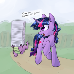 Size: 1500x1500 | Tagged: safe, artist:eshredder, derpibooru import, spike, twilight sparkle, dragon, pony, dialogue, duo, paper, pile, speech bubble