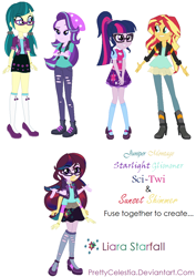 Size: 870x1227 | Tagged: safe, artist:prettycelestia, juniper montage, sci-twi, starlight glimmer, sunset shimmer, twilight sparkle, equestria girls, fusion, gem fusion, multiple arms, six arms, steven universe