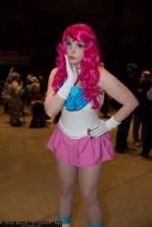 Size: 1365x2048 | Tagged: safe, artist:pookiebearcosplay, pinkie pie, human, clothes, cosplay, gloves, irl, irl human, photo, sailor scout, sakura con, short skirt, skirt, solo