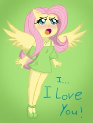 Size: 477x627 | Tagged: safe, artist:takemybleedingheart, fluttershy, anthro, ambiguous facial structure, blushing, confession, solo