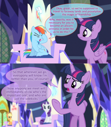 Size: 1258x1440 | Tagged: artist needed, source needed, safe, derpibooru import, applejack, rainbow dash, rarity, twilight sparkle, twilight sparkle (alicorn), alicorn, earth pony, pegasus, pony, unicorn, alicorn drama, background pony strikes again, dialogue, downvote bait, drama, drama bait, friendship throne, op is a cuck, op is a slowpoke, op started shit, op wants attention, show accurate, twilicorn spotlight drama