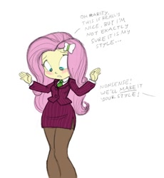 Size: 744x810 | Tagged: safe, artist:carnifex, fluttershy, equestria girls, blushing, business suit, businessmare, clothes, dressup, pantyhose, pinstripes, side slit, skirt, skirt suit, solo, suit, tube skirt