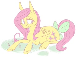 Size: 905x678 | Tagged: safe, artist:princeowl, fluttershy, pegasus, pony, solo, tail bow, unshorn fetlocks