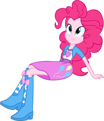 Size: 1739x2012 | Tagged: safe, artist:zacatron94, pinkie pie, equestria girls, boots, clothes, crossed legs, high heel boots, shoes, simple background, sitting, skirt, solo, transparent background, vector