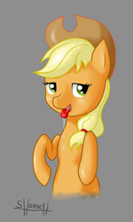 Size: 810x1350 | Tagged: safe, applejack, earth pony, pony, drool, simple background, solo, tongue out