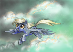 Size: 4092x2893 | Tagged: safe, artist:drawirm, derpy hooves, pegasus, pony, cloud, cloudy, female, flying, mare, solo