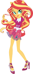 Size: 6508x14690 | Tagged: safe, artist:sugar-loop, sunset shimmer, equestria girls, friendship games, .ai available, .svg available, absurd resolution, alternative cutie mark placement, back card, box, clothes, doll, female, high heels, ponied up, pony ears, school spirit, simple background, skirt, solo, transparent background, vector