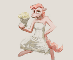 Size: 1037x852 | Tagged: safe, artist:corvusb, pinkie pie, anthro, clothes, dress, solo, wedding dress