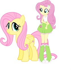 Size: 3373x3324 | Tagged: safe, artist:vector-brony, fluttershy, pony, equestria girls, boots, clothes, high heel boots, human ponidox, self ponidox, simple background, skirt, socks, square crossover, transparent background, vector