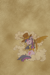Size: 640x960 | Tagged: safe, artist:pashapup, derpibooru import, twilight sparkle, alicorn, pony, artificial wings, augmented, goggles, hat, iphone wallpaper, mechanical wing, steam, steampunk, top hat, wings
