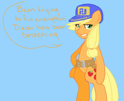 Size: 500x407 | Tagged: safe, artist:jennie-lynne, applejack, earth pony, pony, bipedal, cosplay, crossover, fix-it felix jr., simple background, solo, tumblr, wreck-it ralph