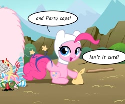 Size: 600x500 | Tagged: safe, artist:apzzang, pinkie pie, oc, oc:fluffle puff, earth pony, pony, ask-grow-pinkie, balloon