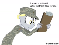 Size: 2016x1544 | Tagged: safe, artist:ethanchang, derpy hooves, equestria girls, 1st awesome platoon, clipboard, clothes, humanized, military, military uniform, solo, uniform