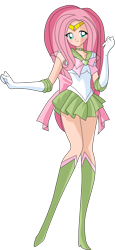 Size: 3030x6605 | Tagged: safe, artist:luuandherdraws, fluttershy, human, clothes, crossover, humanized, sailor moon, solo