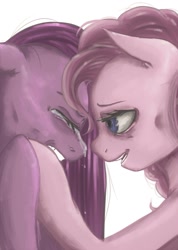 Size: 711x1000 | Tagged: safe, artist:potheadsam, pinkie pie, earth pony, pony, close-up, comfort, crying, duality, pinkamena diane pie, self ponidox