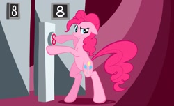 Size: 1647x1000 | Tagged: safe, artist:pyrestorm, pinkie pie, pony, 8, bipedal, crossover, eight, solo, the 8 game, the stanley parable