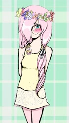 Size: 2187x3899 | Tagged: safe, artist:dynneekx, fluttershy, human, floral head wreath, humanized, solo