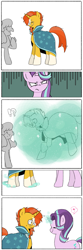 Size: 785x2376 | Tagged: safe, artist:gyunyu, starlight glimmer, sunburst, pony, unicorn, comic, eyes closed, glowing horn, heart, jealous, levitation, magic, smiling, sweat, sweatdrop, telekinesis