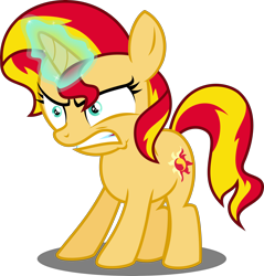 Size: 4000x4184 | Tagged: safe, artist:orin331, sunset shimmer, pony, equestria girls, absurd resolution, angry, cute, filly, filly sunset shimmer, glowing horn, madorable, magic, shimmerbetes, simple background, solo, transparent background, vector, younger