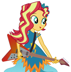 Size: 3044x3075 | Tagged: safe, artist:sketchmcreations, sunset shimmer, equestria girls, legend of everfree, crystal gala, flying v, guitar, open mouth, simple background, singing, solo, sunset shredder, transparent background, vector