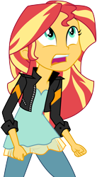 Size: 3001x5465 | Tagged: safe, artist:cloudyglow, sunset shimmer, equestria girls, friendship games, .ai available, absurd resolution, clothes, jacket, leather jacket, open mouth, pants, shocked, simple background, solo, transparent background, vector