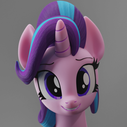 Size: 1500x1500 | Tagged: safe, artist:galawaille, starlight glimmer, pony, unicorn, 3d, blender, bust, cute, female, glimmerbetes, looking at you, mare, portrait, simple background, smiling, solo, teeth