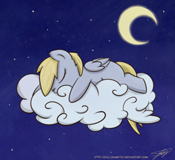 Size: 1927x1768 | Tagged: safe, artist:zortail, derpy hooves, cloud, crescent moon, cute, derpabetes, filly, moon, sleeping, solo, transparent moon, younger