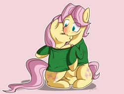 Size: 900x679 | Tagged: safe, artist:nolycs, butterscotch, fluttershy, pegasus, pony, adorascotch, blushing, clothes, cuddling, cute, female, flutterscotch, inside, male, nuzzling, rule 63, rule63betes, self ponidox, selfcest, shared clothing, shipping, shyabetes, sick, snuggling, straight, sweater, sweatershy