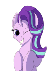 Size: 2158x2724 | Tagged: safe, artist:lunar froxy, starlight glimmer, pony, unicorn, bust, simple background, smiling, solo, white background