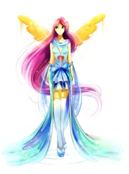 Size: 1024x1379 | Tagged: safe, artist:koveliana, fluttershy, equestria girls, alternate costumes, badass, badass adorable, clothes, colored skin, cute, dress, humanized, solo, winged humanization