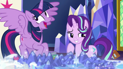 Size: 1920x1080 | Tagged: safe, screencap, starlight glimmer, twilight sparkle, twilight sparkle (alicorn), alicorn, pony, shadow play, book, duo, twilight's castle