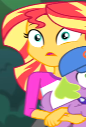 Size: 560x826 | Tagged: safe, screencap, spike, sunset shimmer, equestria girls, legend of everfree, cropped