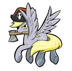 Size: 2497x2473 | Tagged: safe, artist:enati-ora, derpy hooves, pegasus, pony, axe, female, hat, mare, mouth hold, pirate, pirate derpy, pirate hat, plot, solo