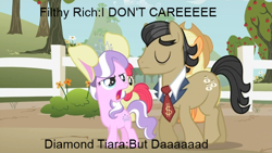 Size: 640x361 | Tagged: safe, edit, edited screencap, screencap, apple bloom, applejack, diamond tiara, filthy rich, earth pony, pony, family appreciation day, bunny ears, duo focus, happy wheels, image macro, irresponsible dad, pewdiepie