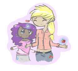 Size: 738x674 | Tagged: safe, artist:globbless, applejack, rarity, apple, heart, humanized, magic, rarijack, shipping