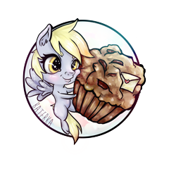 Size: 2000x2000 | Tagged: safe, artist:czbaterka, derpy hooves, pegasus, pony, chibi, cute, female, mare, muffin, solo, sticker