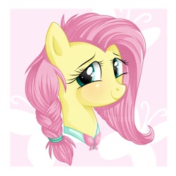 Size: 2000x2000 | Tagged: safe, artist:vird-gi, fluttershy, pegasus, pony, alternate hairstyle, braid, bust, portrait, smiling, solo