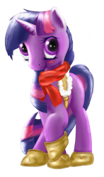 Size: 1000x1700 | Tagged: safe, artist:13era, derpibooru import, twilight sparkle, blushing, clothes, saddle, scarf