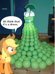 Size: 347x463 | Tagged: safe, applejack, earth pony, pony, balloon, chat bubble, lyrics, solo