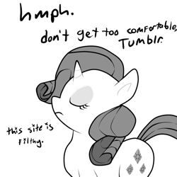 Size: 680x680 | Tagged: safe, artist:moonblizzard, rarity, pony, unicorn, ask, discorded, monochrome, rarity answers, solo, tumblr