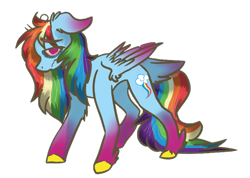 Size: 718x510 | Tagged: safe, artist:ashleybances, derpibooru import, rainbow dash, pegasus, pony, alternate design, bags under eyes, female, floppy ears, mare, red eyes, simple background, solo, transparent background, unshorn fetlocks