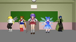 Size: 1022x574 | Tagged: safe, artist:php74, derpy hooves, human, 3d, animated at source, cirno, cirno's perfect math class, crossover, hiiragi tsukasa, homestuck, humanized, lucky star, mmd, nepeta leijon, sailor moon, serena tsukino, touhou, tsukino usagi