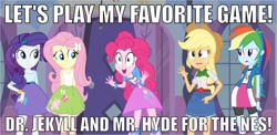 Size: 1024x499 | Tagged: safe, derpibooru import, applejack, fluttershy, pinkie pie, rainbow dash, rarity, equestria girls, dr jekyll and mr hyde, meme, nintendo, nintendo entertainment system, pinkie has a crazy idea