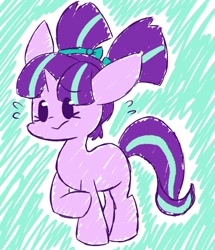 Size: 1030x1200 | Tagged: artist needed, safe, starlight glimmer, pony, unicorn, bow, female, filly, filly starlight glimmer, nervous, pigtails, ribbon, solo, younger