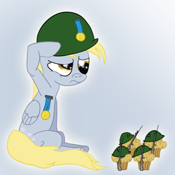 Size: 1000x1000 | Tagged: artist needed, source needed, safe, derpy hooves, pegasus, pony, army, female, general derpy, mare, muffin