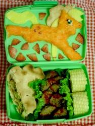 Size: 765x1020 | Tagged: safe, artist:mindfire3927, applejack, bento, corn, food, food art, irl, lunch, photo, style emulation