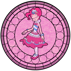 Size: 1600x1600 | Tagged: safe, artist:trinityinyang, pinkie pie, human, clothes, dive to the heart, dress, gala dress, humanized, kingdom hearts, solo, stained glass