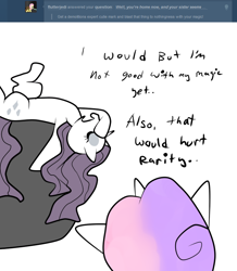 Size: 680x780 | Tagged: safe, artist:moonblizzard, rarity, sweetie belle, pony, unicorn, ask, rarity answers, tumblr