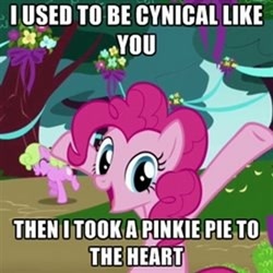 Size: 500x500 | Tagged: safe, pinkie pie, earth pony, pony, caption, female, image macro, mare, pink coat, pink mane, solo